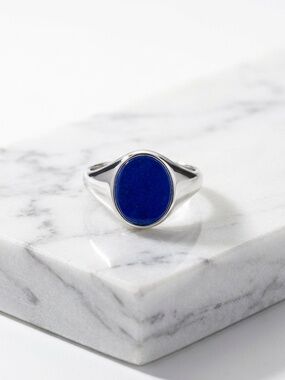 Miansai Heritage Ring Sterling Silver Blue Enamel Signet Ring Size 11